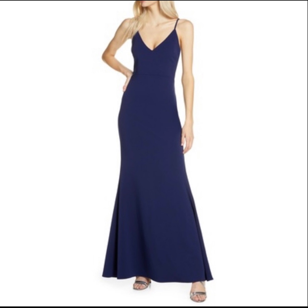 Lulus V-Neck Trumpet Navy Gown Dress M Medium New With Tags